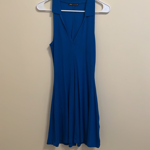 Zara Dresses Zara Ribbed Blue Collar Dress Size Medium Poshmark